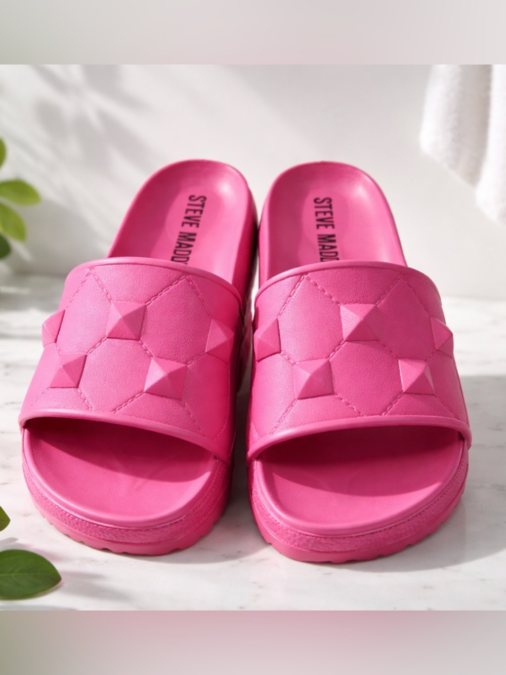 Steve Madden Hot Pink Quilted Slide Sandals